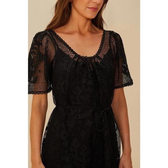 Farm Rio Black Pineapple Guipure Lace Fit & Flare Mini Party Dress Womens Size S - Picture 3 of 4